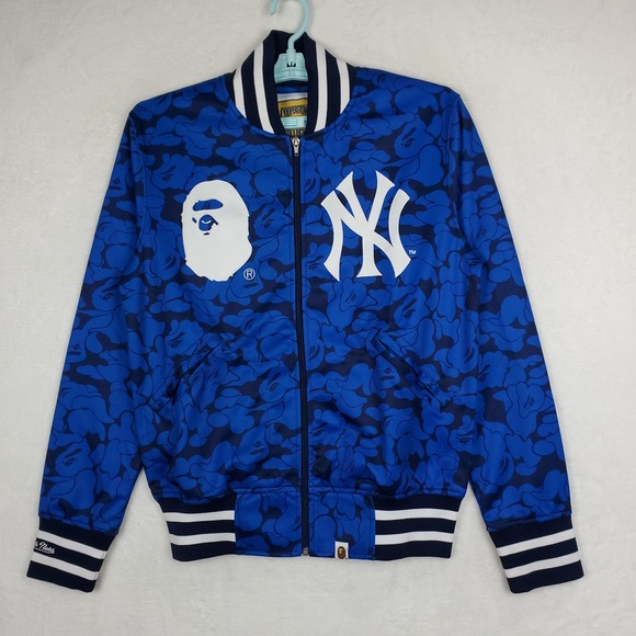 BAPE New York Yankees Mitchell & Ness MLB Medium Zip Up Jacket Blue‎ White NWT - Picture 2 of 9